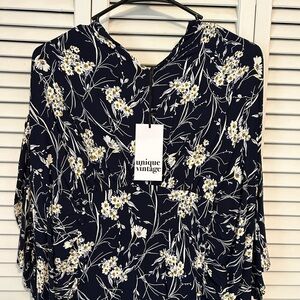 Unique Vintage Long Navy/ Floral 1940s Dress 4XL 22-24